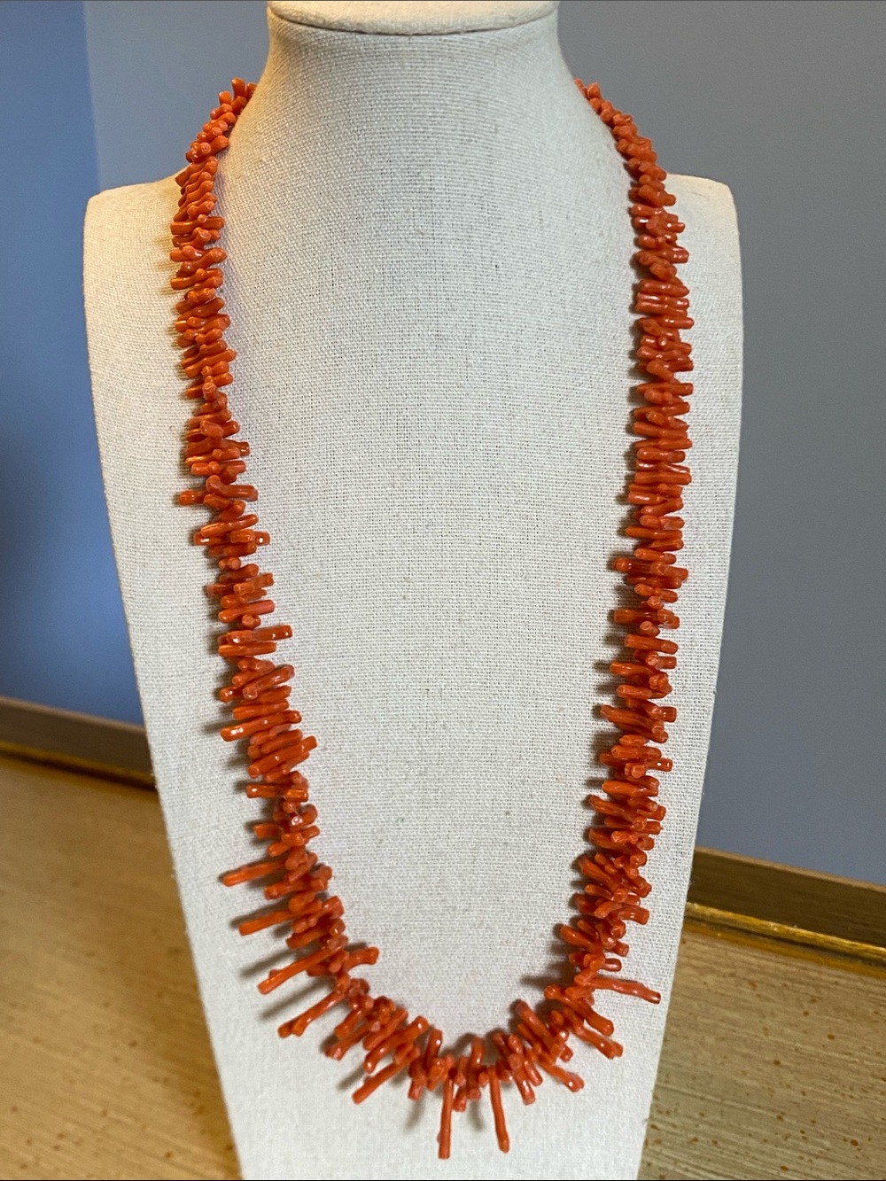 Vintage 1960s 70s Faux Coral Branch Necklace Orange Acrylic 24”